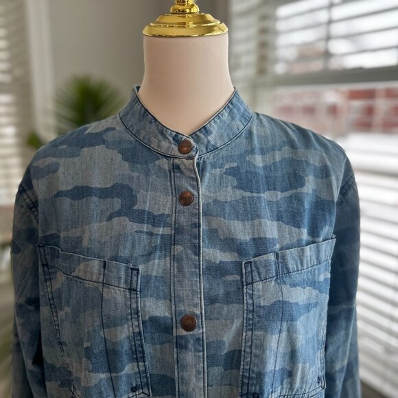 Duluth Trading Organic Cotton Chambray Blue Camo Garden Smock Sz XL - Picture 2 of 14